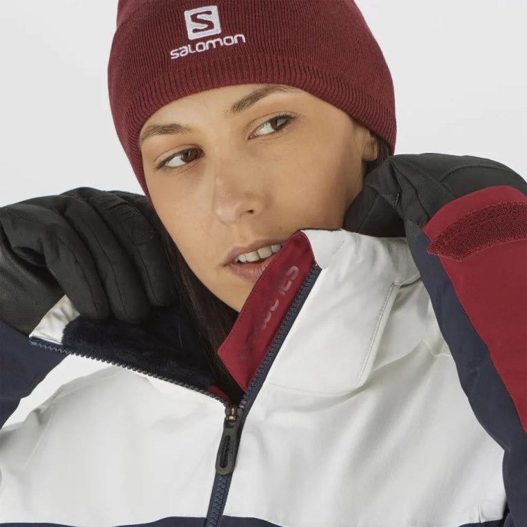 Jaquetas De Esqui Salomon Slalom Insulated Hoodie Feminino Branco Pretas Vermelhas | PT J98506